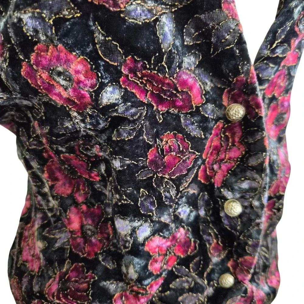 Trimmings Lucky Winner Vintage Floral Velvet Vest Gold Metallic Small - Picture 4 of 7